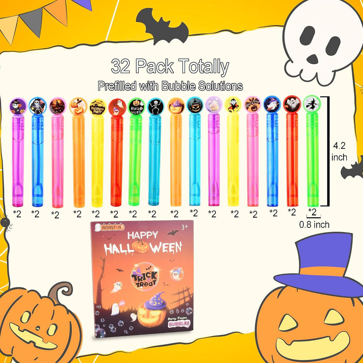 ritastar 32 mini bubble wands with Halloween designs in a gift box - view 18