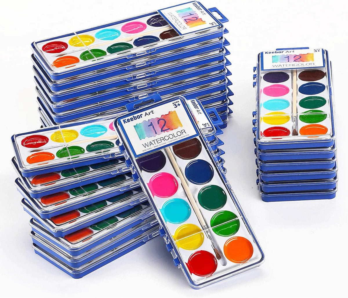 Keebor Washable Watercolor Paint Set, 8 Colors with Paint Brush - 12 Colors（Pack of 24）
