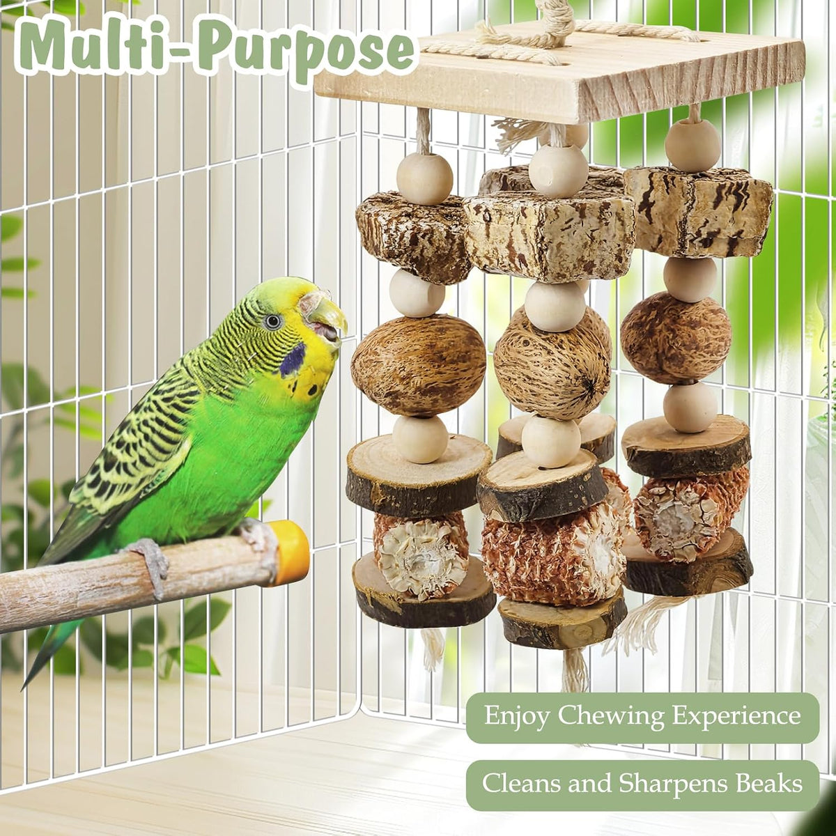 Macaw Toys Extra Large Parrot Toys Natural Wood Bird Chewing Toys - C: With Nut - image 4