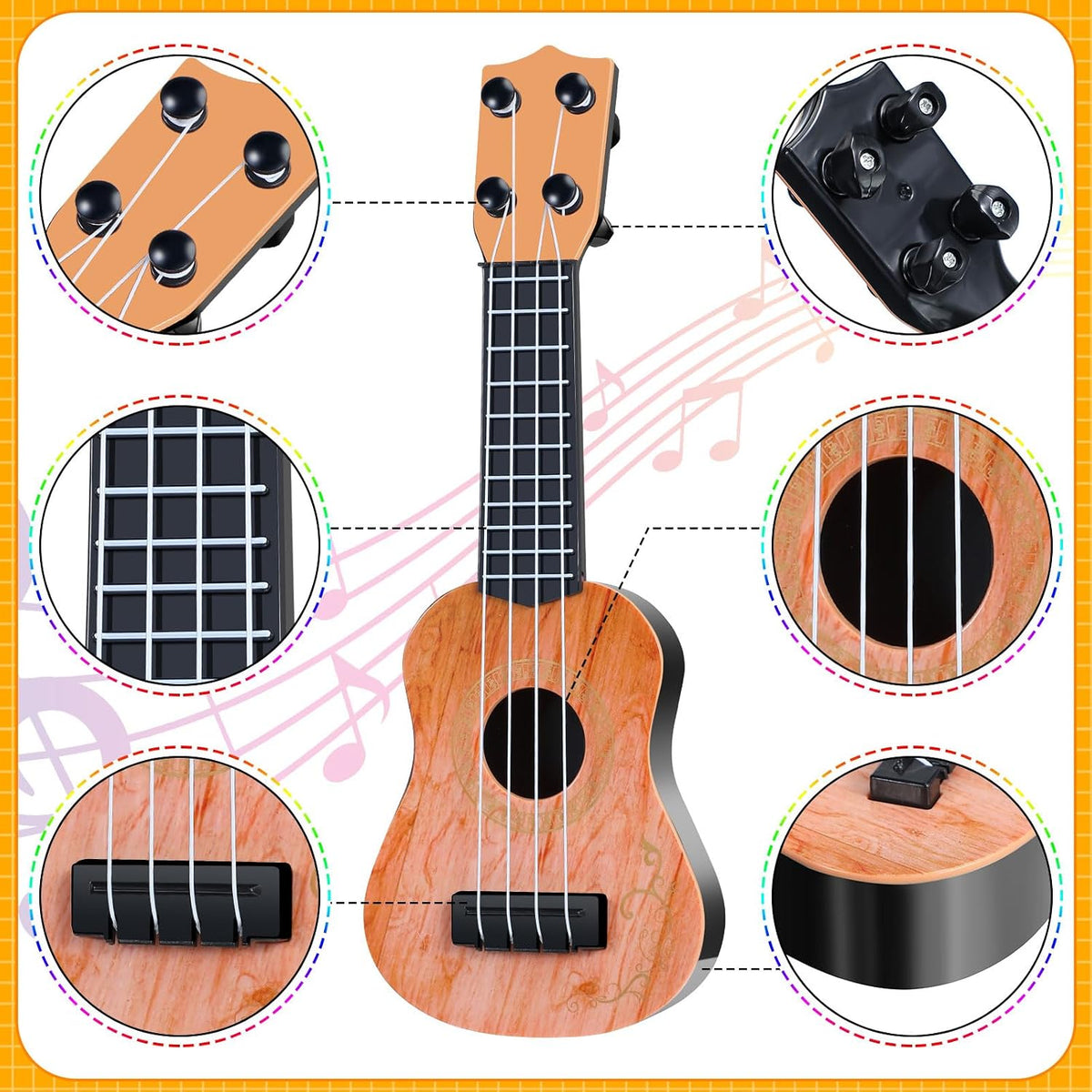 Lenwen 6 pack 10 inch mini toy guitars for kids with 4 nylon strings in three colors - view 4