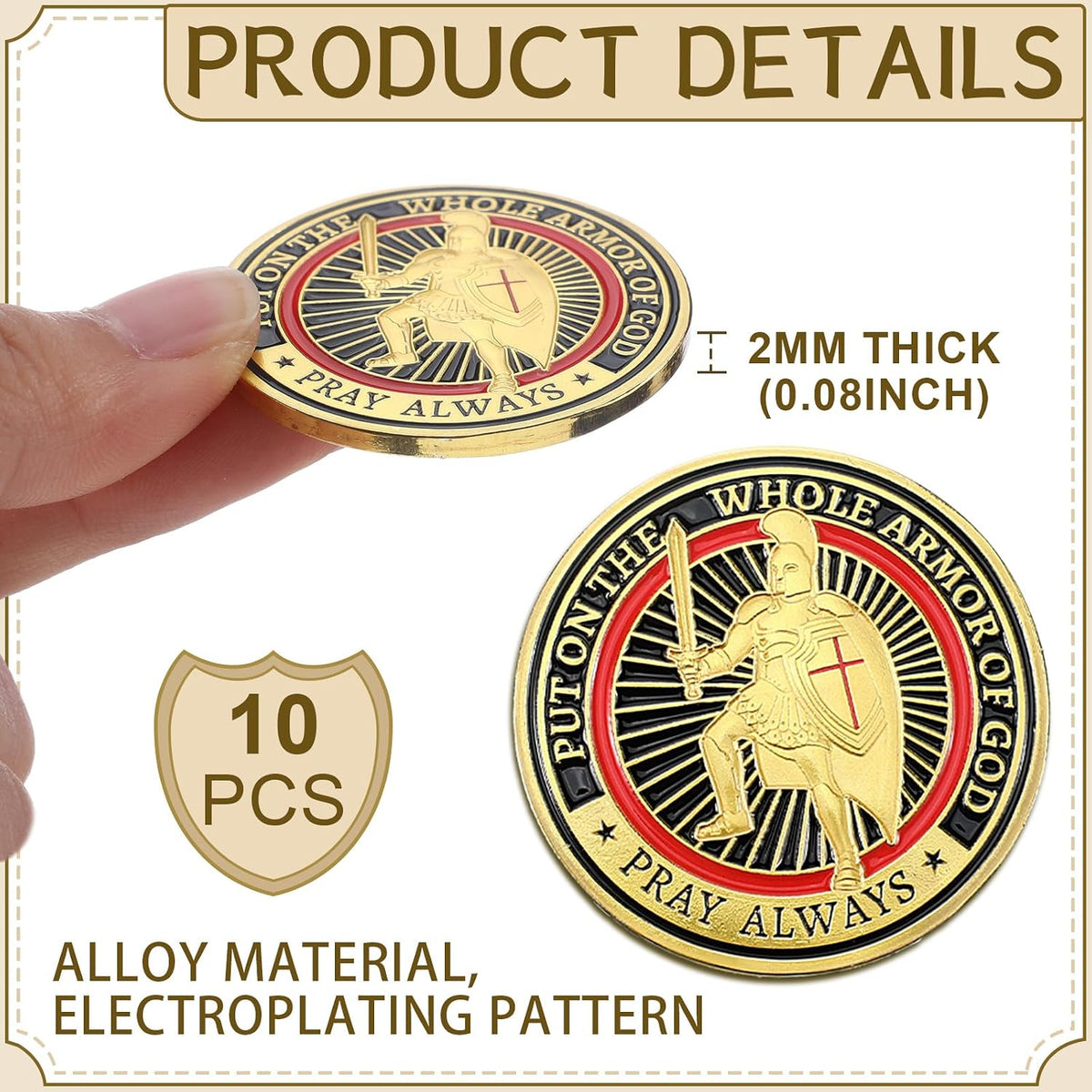 Nosiny 10 piece armor of God prayer coins in classic style alloy metal - view 21