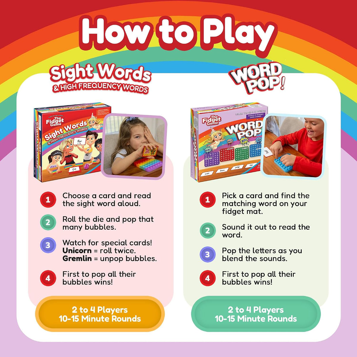 The Fidget Game sight words reading bundle with flashcards, dice and pop fidget mats - view 3