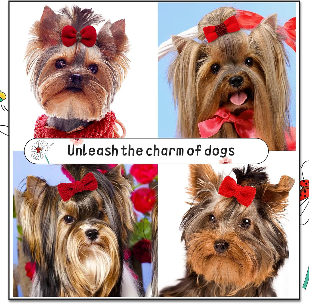 20Pcs Brown Dog Hair Bows with Rubber Bands for Small Medium Dogs – Essentials for Dogs - Red-A327 - image 2