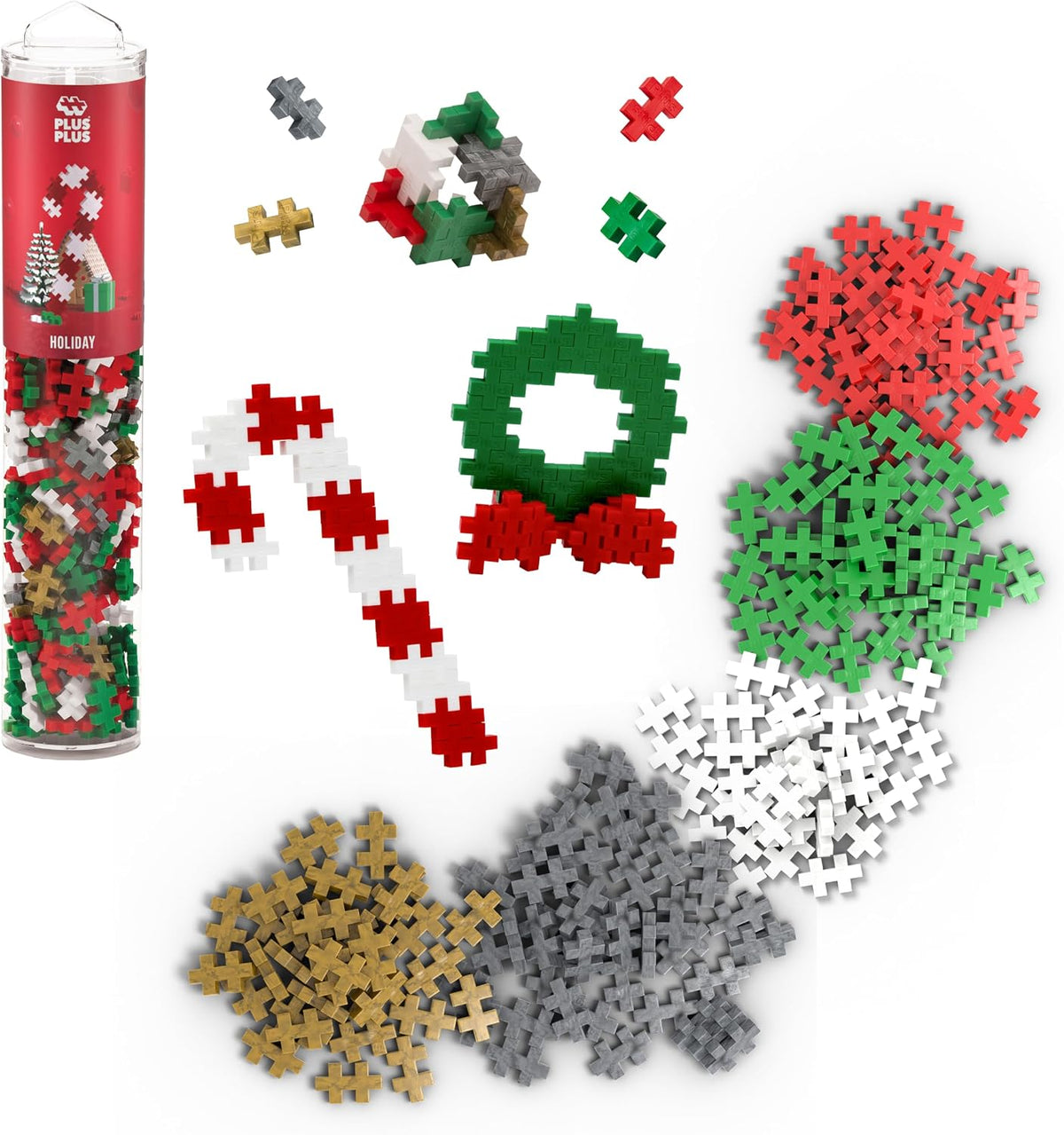PLUS 240 Piece Glow in the Dark Mix, Mini Waffle Blocks - Holiday Mix Play Tube