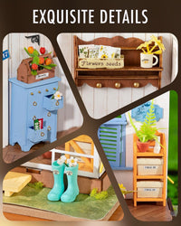 Rolife Greenhouse miniature house kit assembled with plants, wooden furniture and LED light - view 13