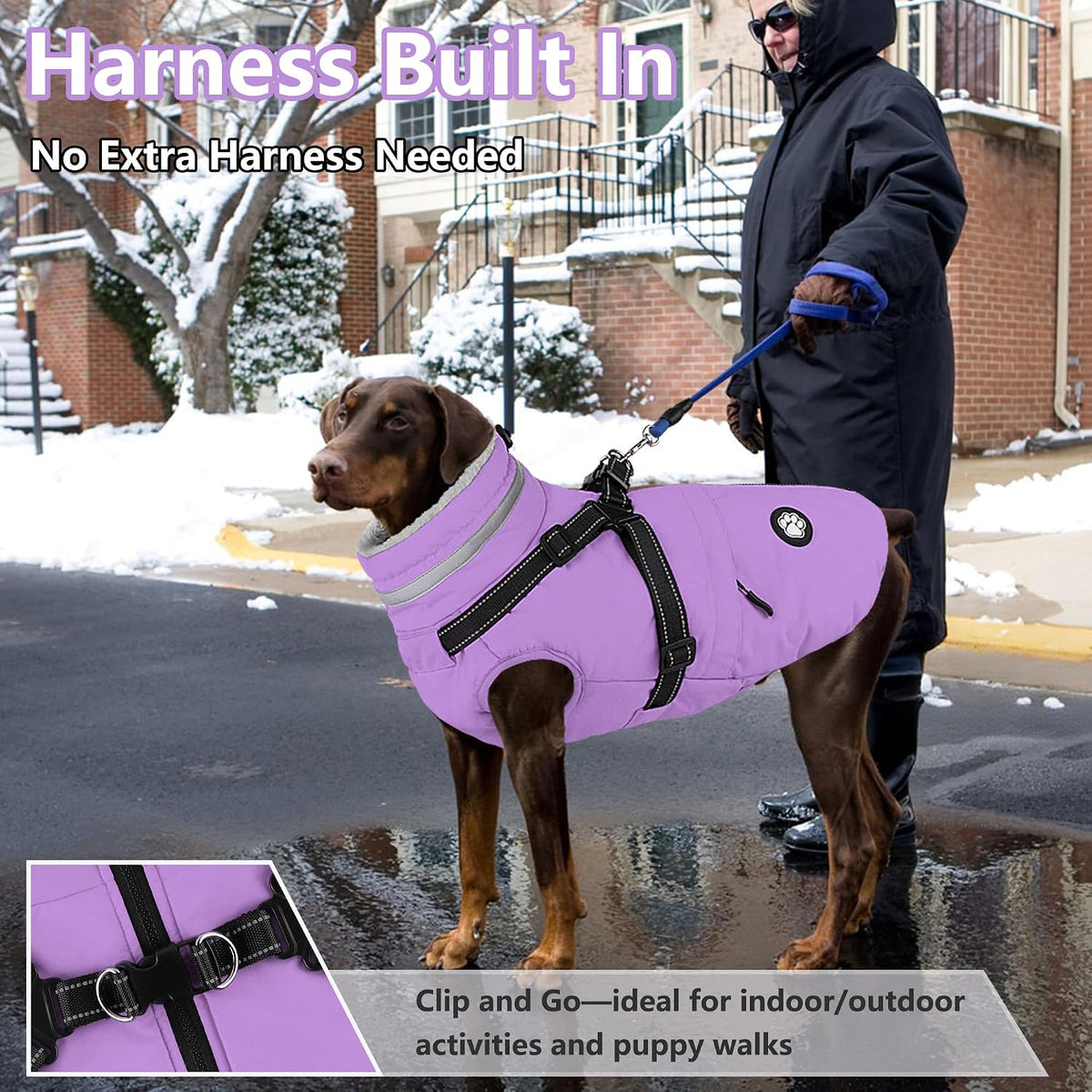 Dogcheer Dog Winter Coat with Harness - Taro Purple / Medium(Chest:20.8", Back:14.1" Neck:14.9") - image 2