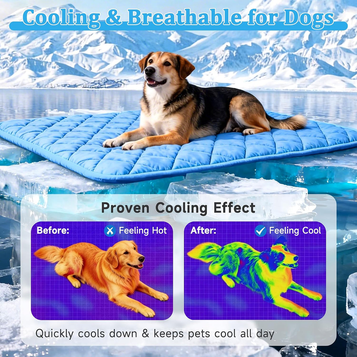 Dog Cooling Mat, Premium Lightweight Pet Cooling Blanket Bed Cover for Dogs, Cat, Puppies | Ice - Medium / Dark blue - image 3