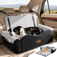 Dog Car Seat for Medium Dogs Up to 60 lb, Thick Cushion - Black & Gray / XL