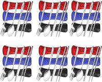 6 Pack Reusable Flatware Sets Knife, Fork, Spoon, Chopsticks, 24Pcs Portable Travel Stainless Steel Tableware Dinnerware with Carrying Case