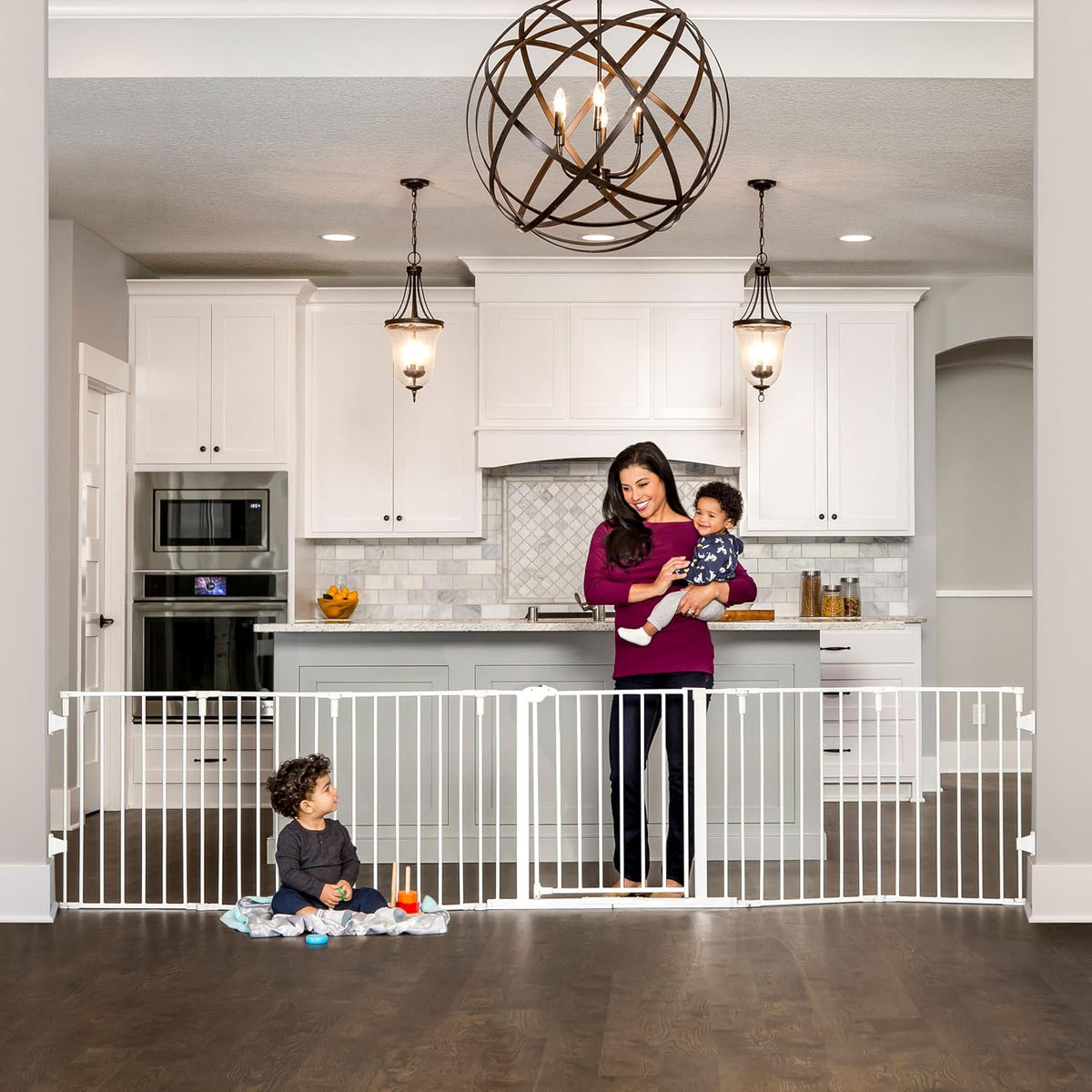 Regalo Safety 24"-192" Metal 2-in-1 Super Wide Baby Gate & Play Yard – Essentials for Pets - 130"W x 28"H / White