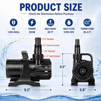 350W 7000 GPH Pond Pump, Ultra Quiet Heavy Duty Submersible Water Pump for Koi Ponds, Fountains - 5700GPH-305W - image 2