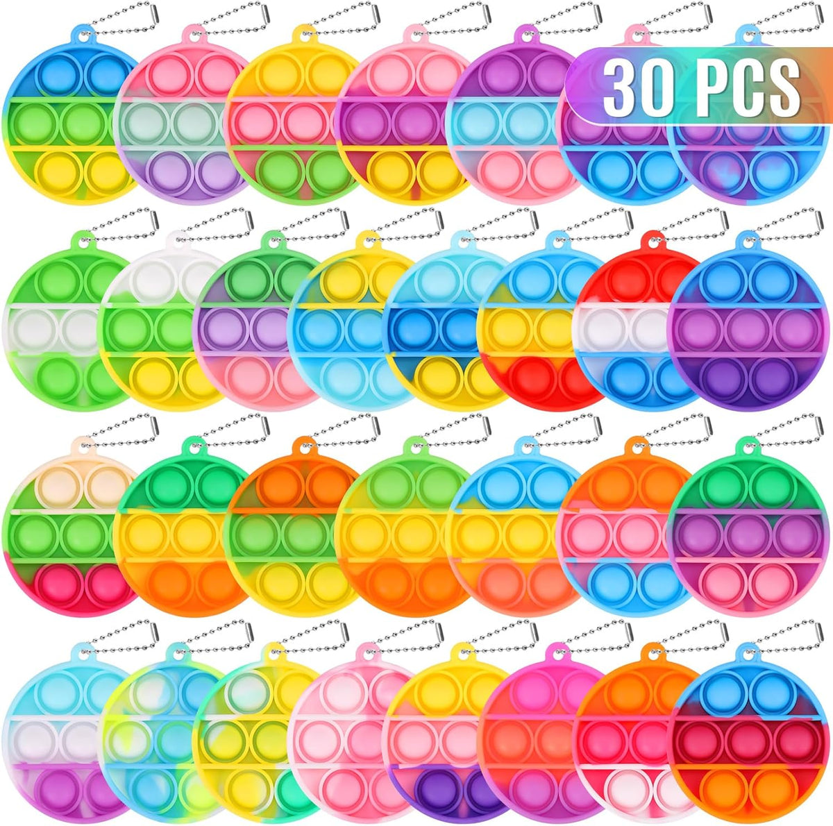 PICcircuit 30 pack mini pop fidget keychains in multicolor shapes for party favors