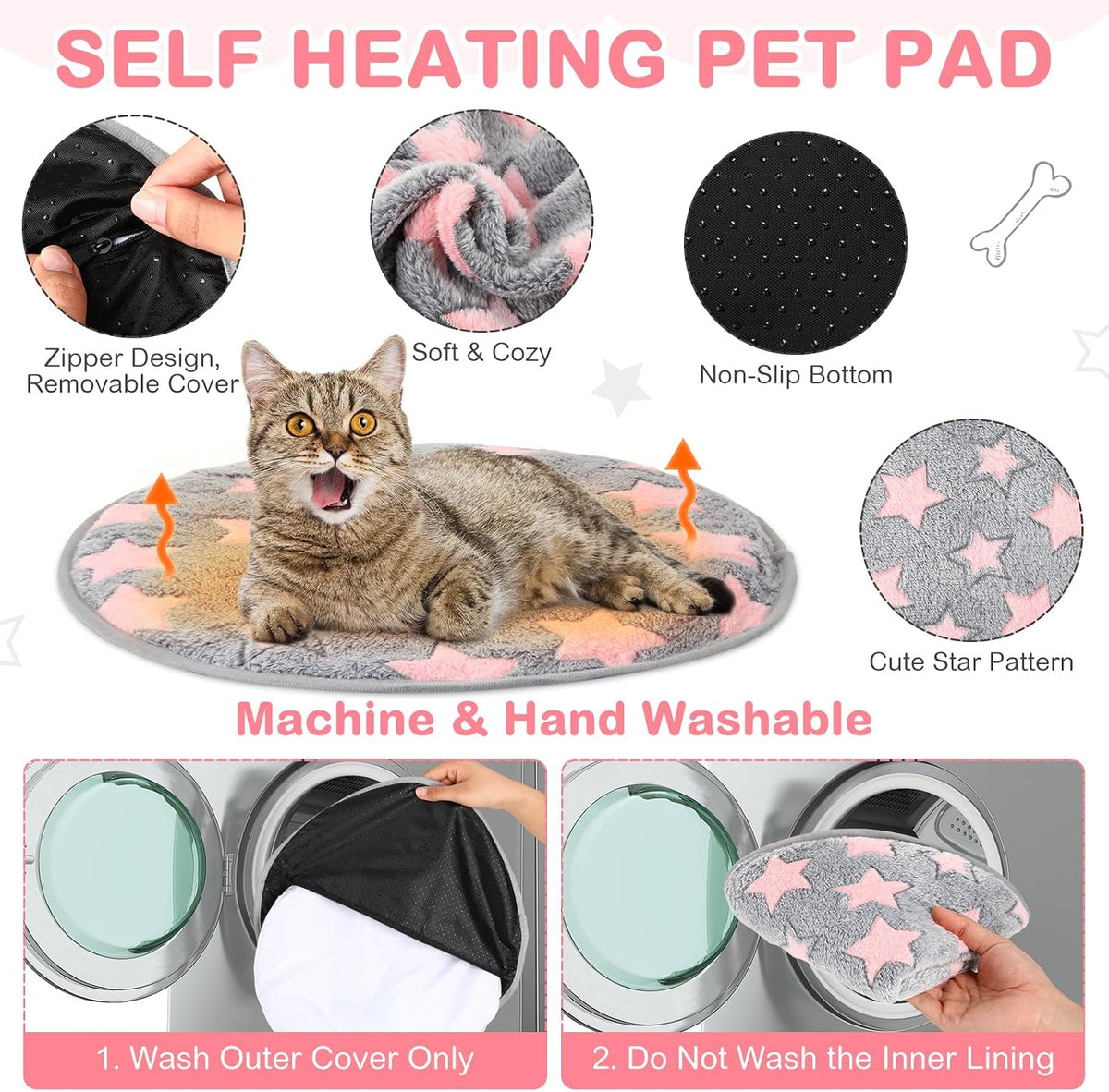 4 Pack Self Heating Cat Pad Self Warming Dog Mat, Heart - Stars / 16 x 16 Inches - image 4