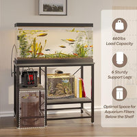 40-50 Gallon Fish Tank Stand with Charging Station, 36x19 Metal Aquarium Stand with 3-Tiers Adjustable Storage Shelves, 6-Legs Reptile Terrarium Stand, 660 LBs
