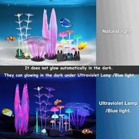 4 Pack Glow Aquarium Decorations Coral Reef Glowing Mushroom Anemone - 4 Pcs(branch Coral+coral+mushrooms+seaweed) - image 2