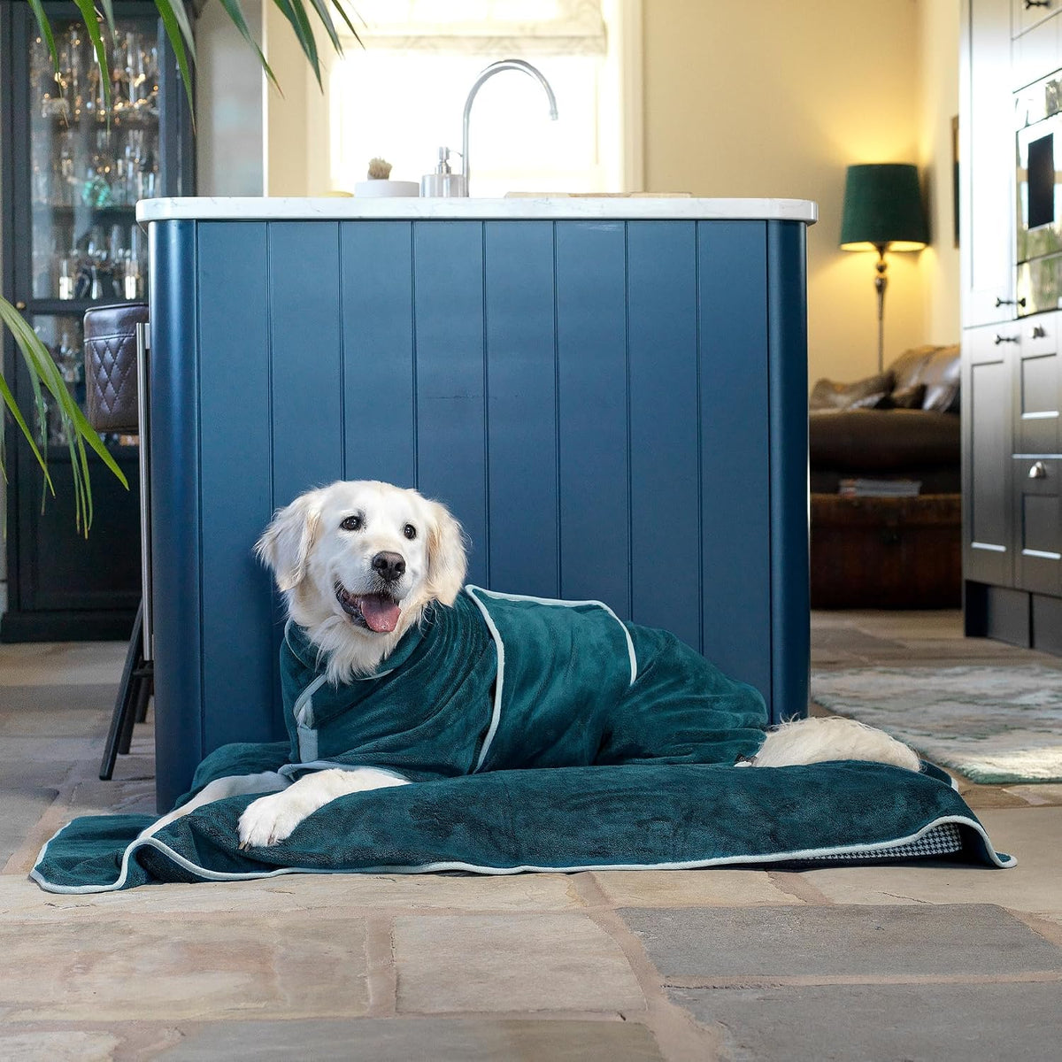 Lucky Pooch Dog Robe, Luxurious Dog Bathrobe - XL / Teal - image 2