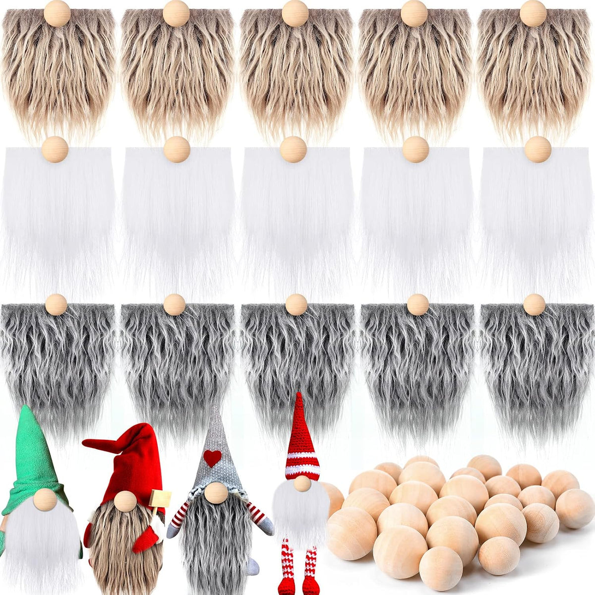 Tudomro 45 Pcs Halloween Gnome Beards for Crafting DIY Gnome Beard - Gray, Camel, White / 45