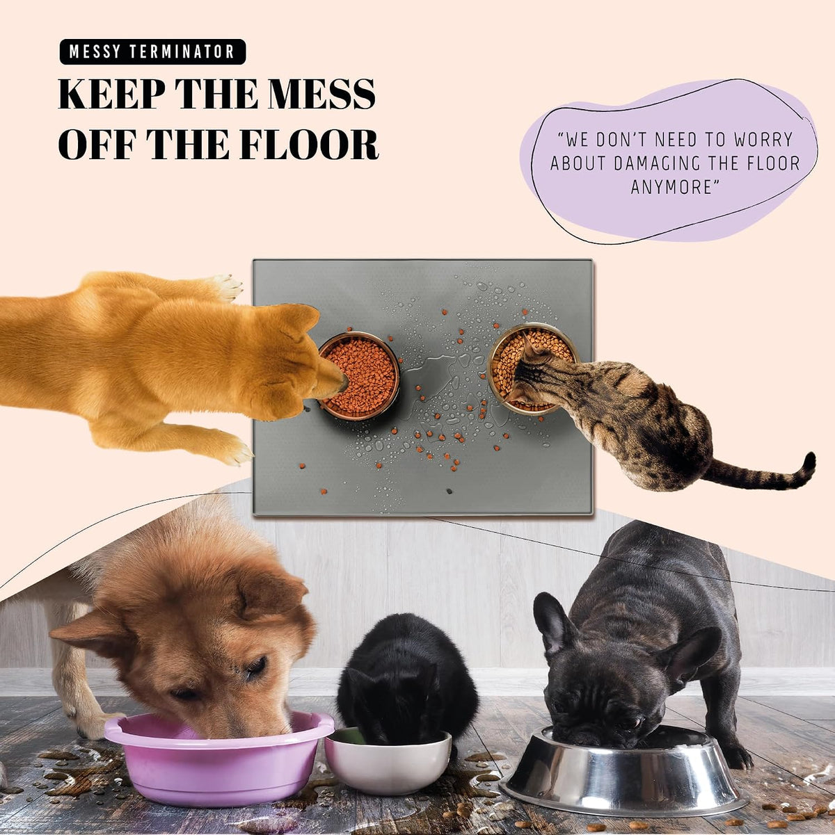 AVERYDAY 32x24 Waterproof Silicone Dog Food Mat - Grey / 32" x 24" - image 2