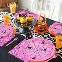 Gistome 96-piece Halloween spider web tableware set with plates, napkins and forks - view 15