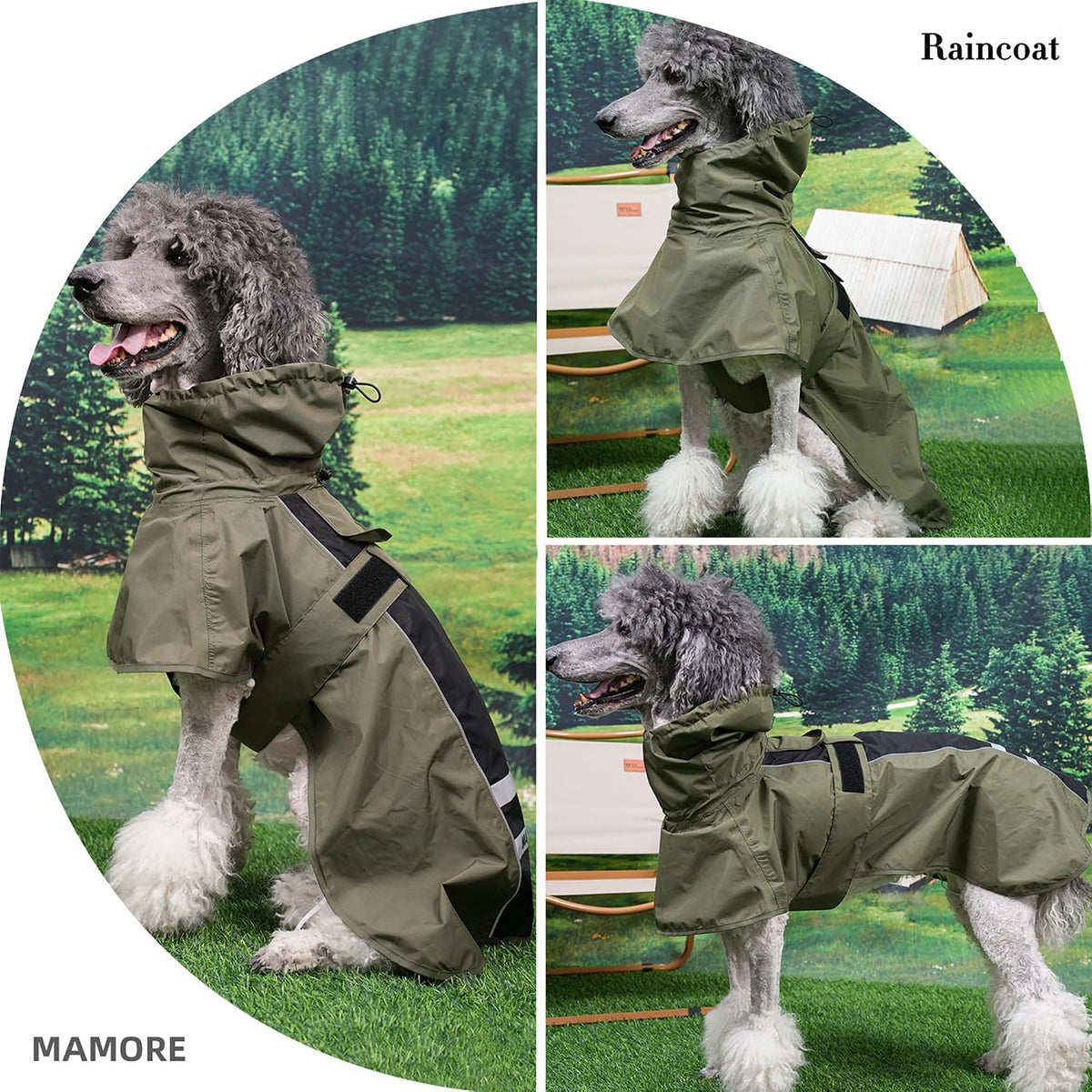 Waterproof Dog Raincoat with Reflective Strip - Medium / Army Green Black - image 2