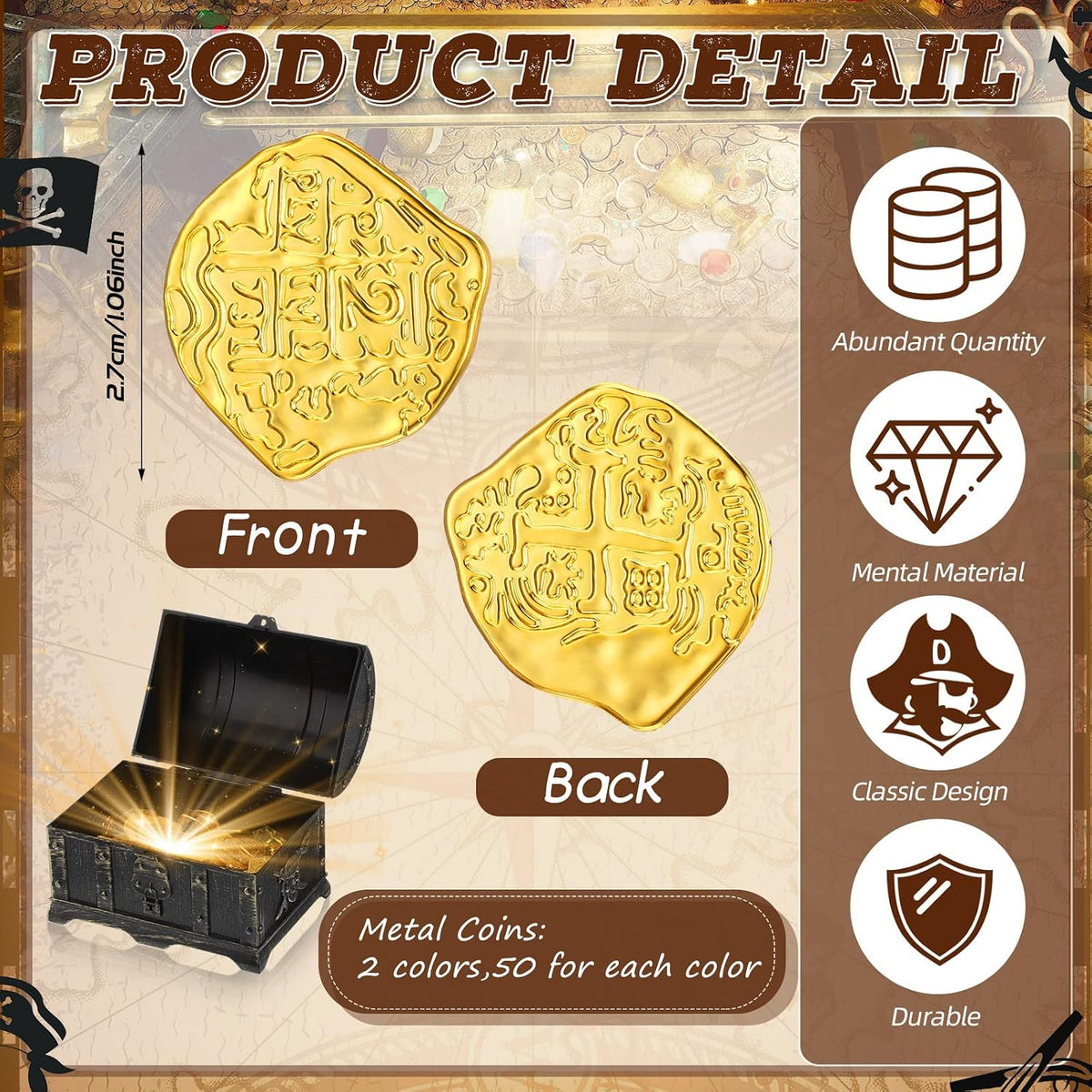 Hanaive 100 Pcs Metal Pirate Treasure Coins - Gold / Irregular - image 2