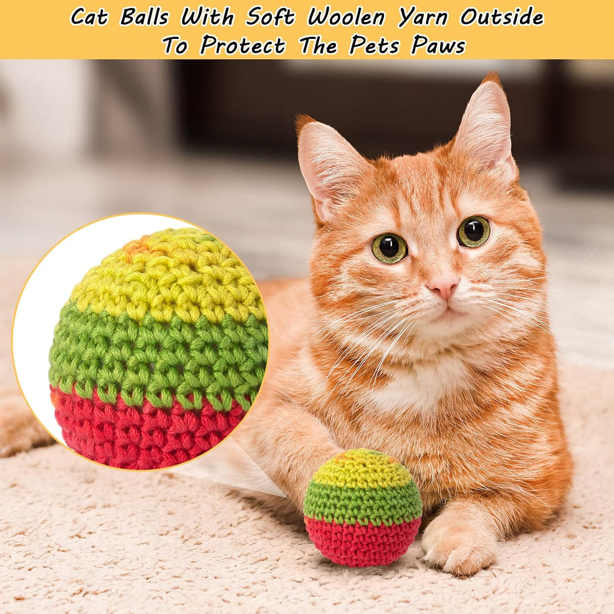 Cat Toys Balls, Wool Yarn Cat Ball with Bell Inside - 1.7 Inches - image 2