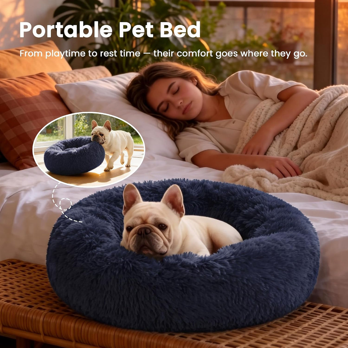 Love's cabin Calming Cat Bed for Indoor Cats - Navy Blue / 24" - image 4