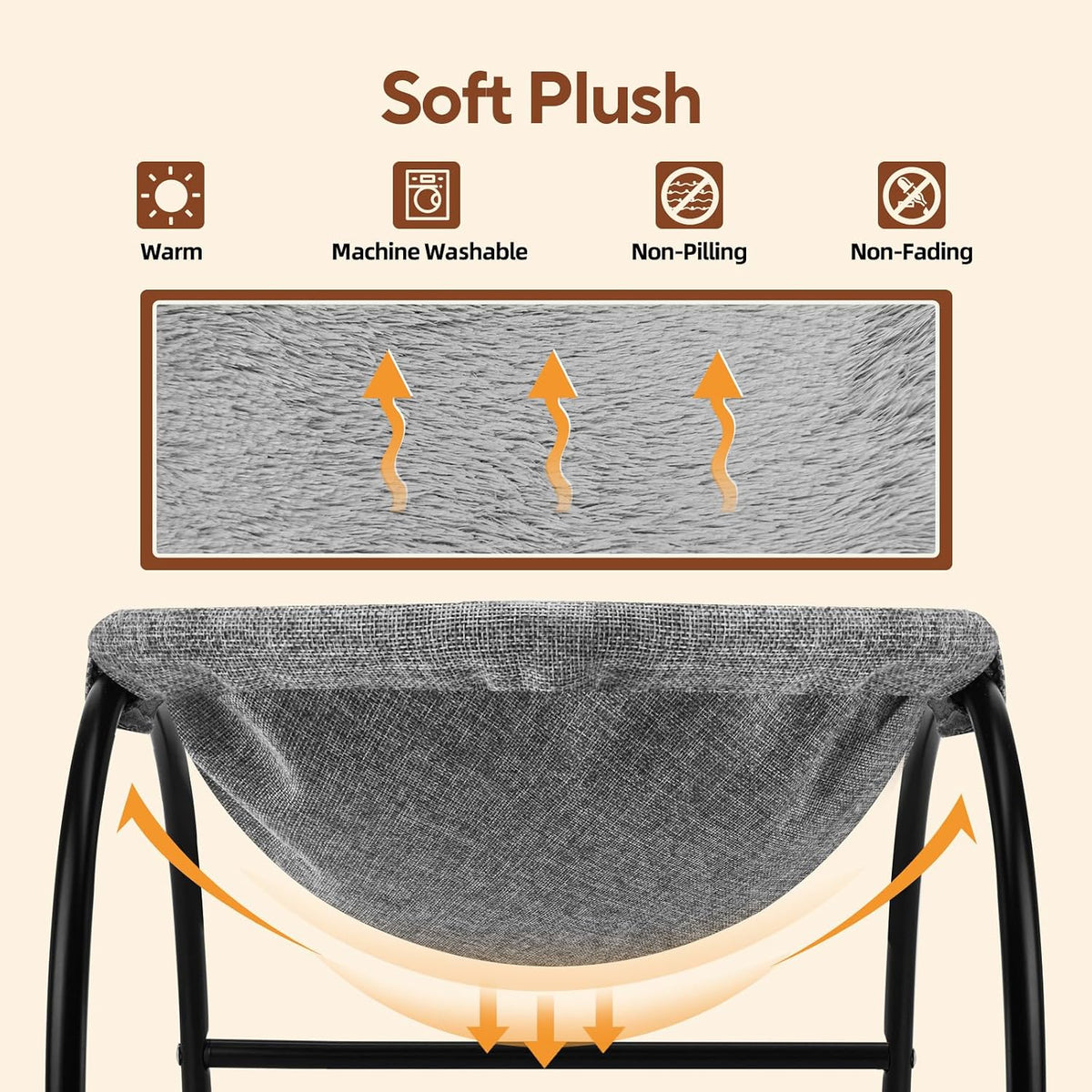 Raised Cat Hammock Bed, Pet Bed for for Indoor Cats - Gray / Plush - image 4