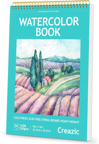 Watercolor Paper Pad, 5.5"x8.5”, Spiral, Bound with Tear - Teal / 9" x 12" Spiral Bound