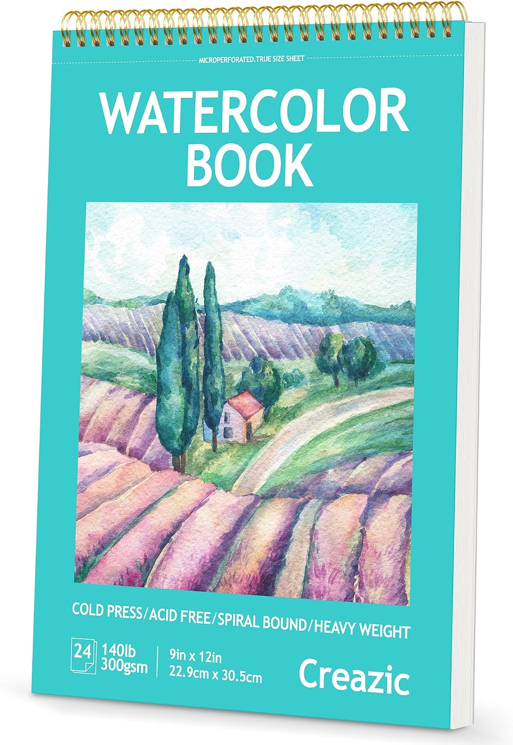 Watercolor Paper Pad, 5.5"x8.5”, Spiral, Bound with Tear - Teal / 9" x 12" Spiral Bound
