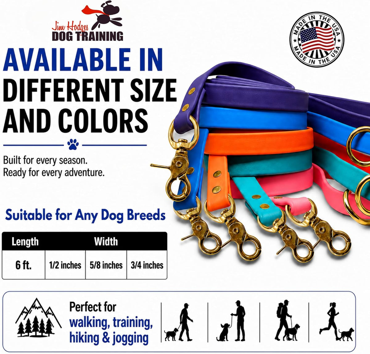 Biothane Leash, Brass, 6 ft x 5/8, Black – Essentials for Dogs - 5/8 / Blue - image 2