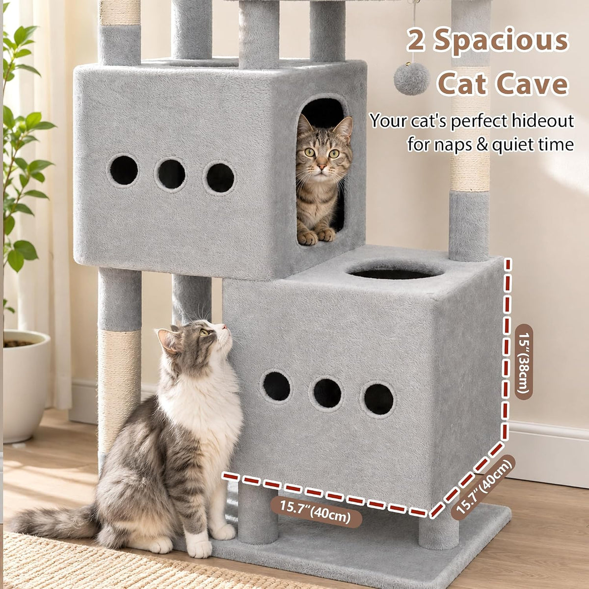 Maine Coon Cat Tree, Heavy Duty Cat Tower for 20 lbs+, GCT033G – Essentials for Cats - 60 inches / Light Gray - image 3