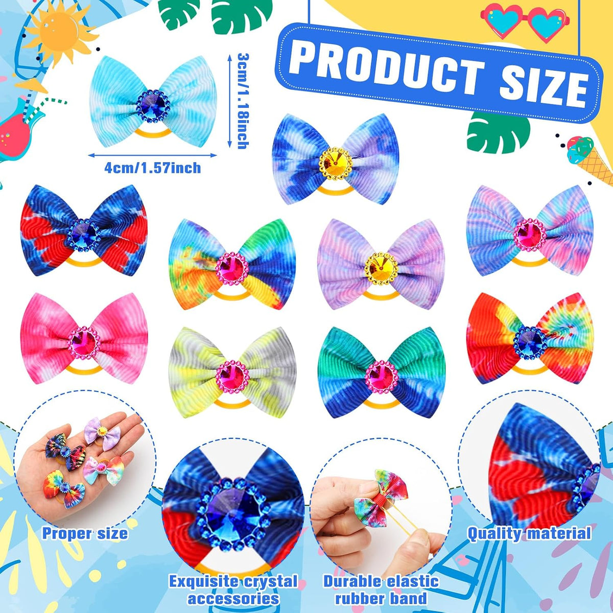 Tondiamo 100 Pack Halloween Dog Hair Bows Ghost Pattern Rubber Bands – Essentials for Dogs - Tie Dye - image 2