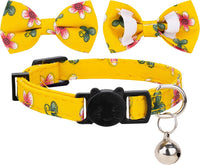 Collar for Cat Pet Breakaway with Bell Bowtie Detachable Bow - Flower-Blue & Yellow - image 4