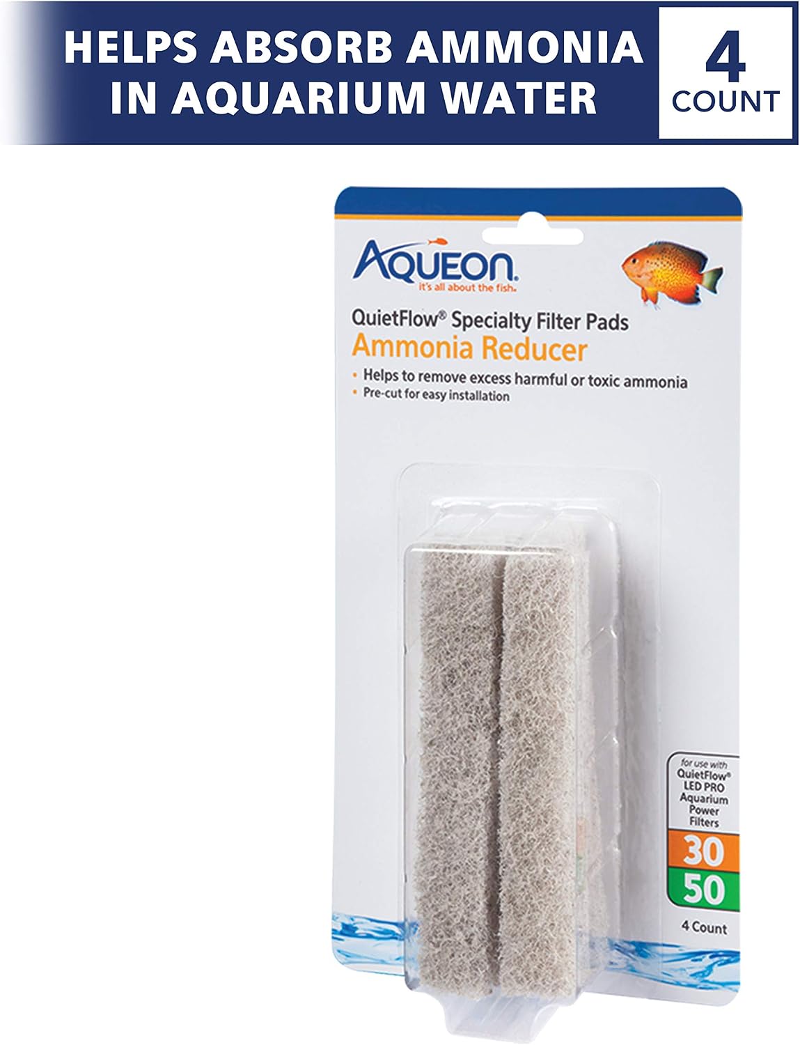 Aqueon QuietFlow LED PRO Ammonia Reducer 4 Count Filter Pads - For Model 30 and 50 / Ammonia - image 2
