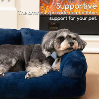 Hollypet Fluffy Plush Pet Cat Couch Sofa Soft Calming Pet Dog Sofa Beds for Medium Small Cats and Dogs, Cobalt Blue