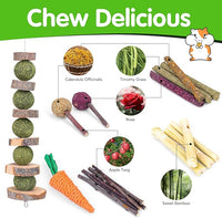 VESPRO Bunny Teys for Rabbits Hamster/Guinea Pig Toys Natural Timothy Hay Sticks chew Treats and Balls for Rabbit, Bunny, chinehila, Guirea Pig, Hamster, Bunny Teeth Care