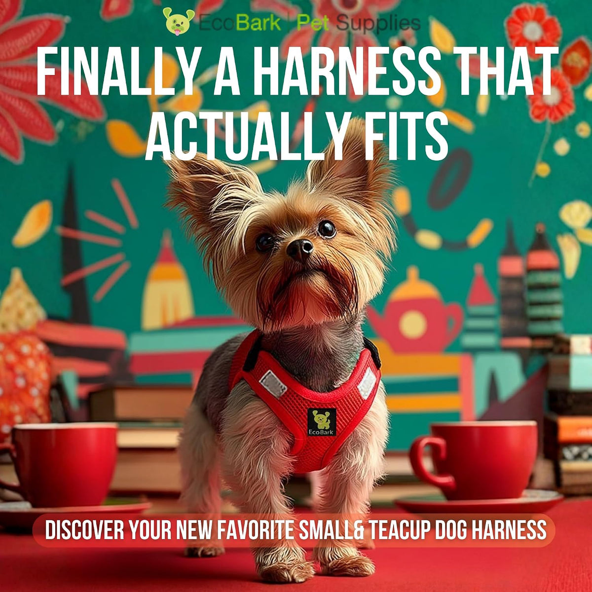 EcoBark XXS Dog Harness, Soft Step in Teacup Puppy Mesh Vest - XXS- 4 to 5 lbs- Chest Up to 11 in (Pack of 1) / Red - image 2