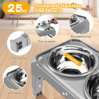 Elevated Bowls, 4 Height Adjustable Raised Stand With 2 Thick 50oz Stainless Steel Food Bowls - Grey / 6" for Small Dogs - image 3