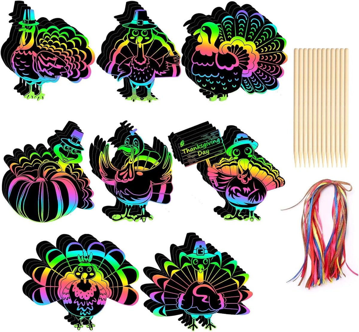 AUGSUN fall rainbow scratch art bookmarks with pumpkin and leaf designs - view 8