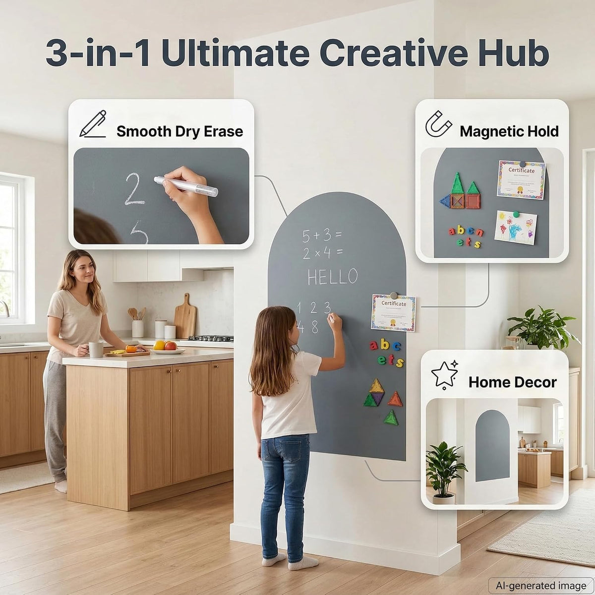 Qiytecno magnetic arch wall decal in quiet gray with chalk drawing - view 9
