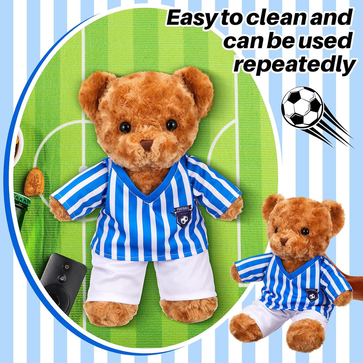2 Pcs Rainbow PJ's Bear Clothes Outfit Stuffed Animal - Soccer / Blue White - image 4