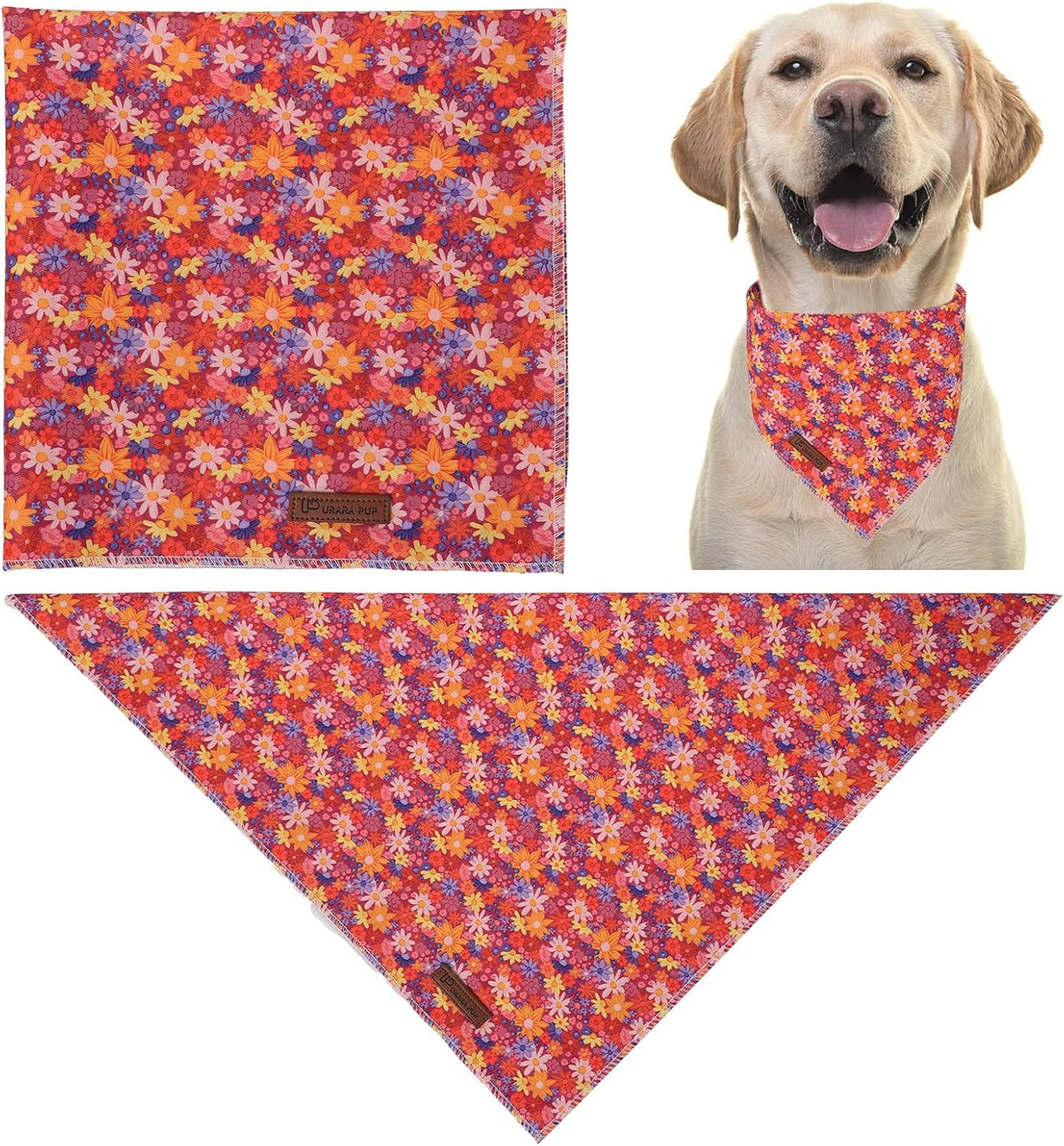 Summer Dog Bandana, UP URARA PUP Strawberry Triangle Bid Scarf for Medium Large Dogs, Cotton - Fall Floral B / S - image 2