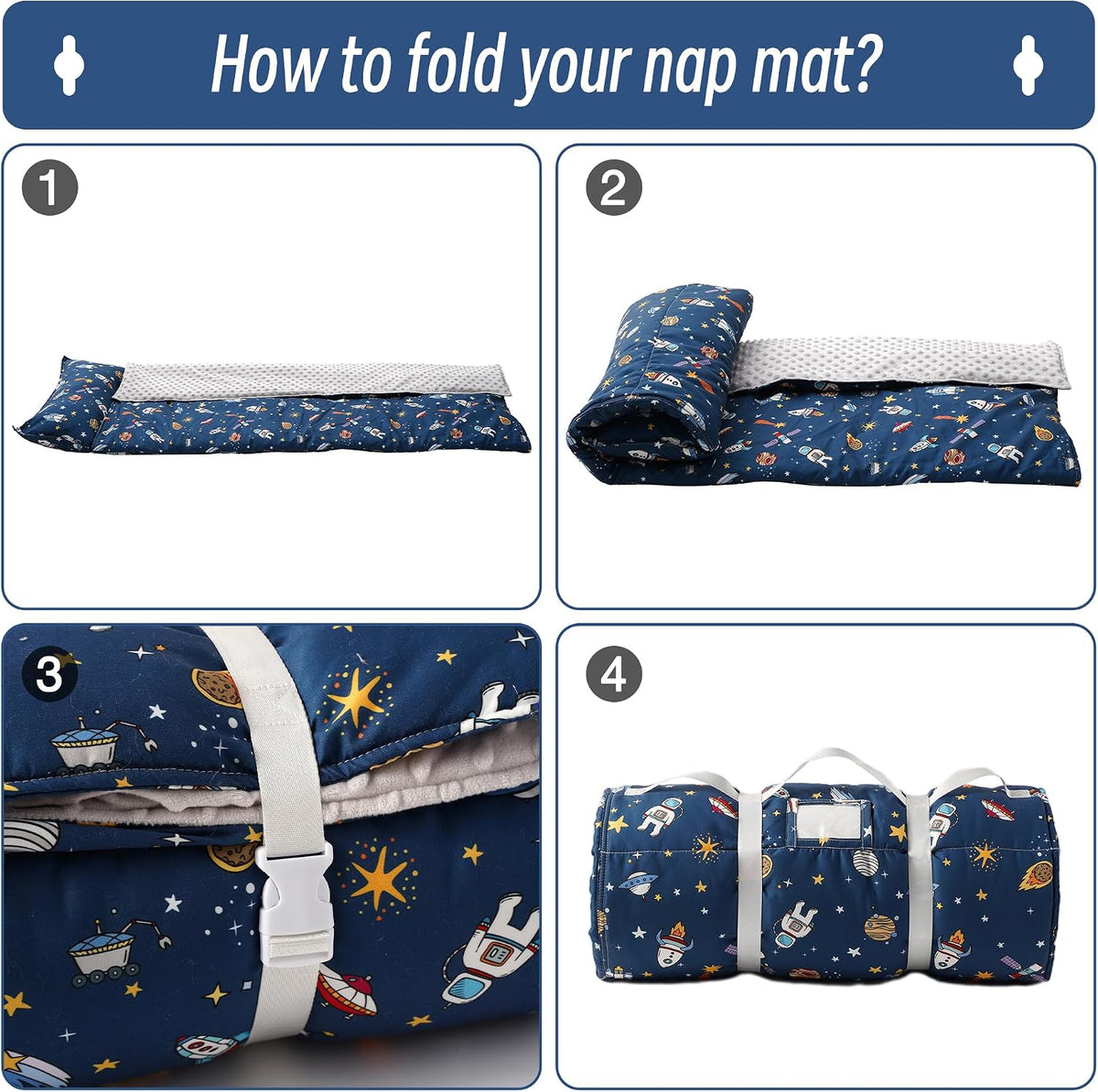 Bunnikins & Clover Toddler Nap Mat with Removable Pillow - Spaceship - image 2