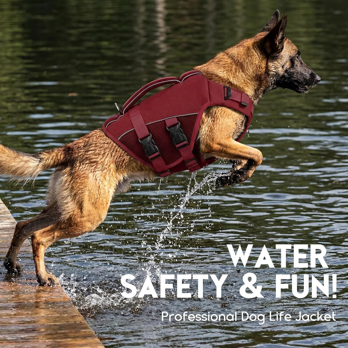 ASENKU Dog Life Jacket, High Floatation Dog Swimming Vest with Rescue Handles for Small Medium - Xx-large / Wine Red - image 4