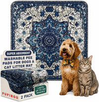 PUPIBOO Washable Pee Pads for Dogs and Cats - Blue Medallion / 36 x 36 Inch (Pack of 2)
