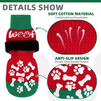 Dog Socks Shoes for Hot Pavement to Prevent Licking Paws - Red&green With Woof / X-Large (4 Pack) - image 3