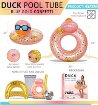 POZA inflatable duck pool float tube with gold confetti, sunglasses and orange beak - view 22