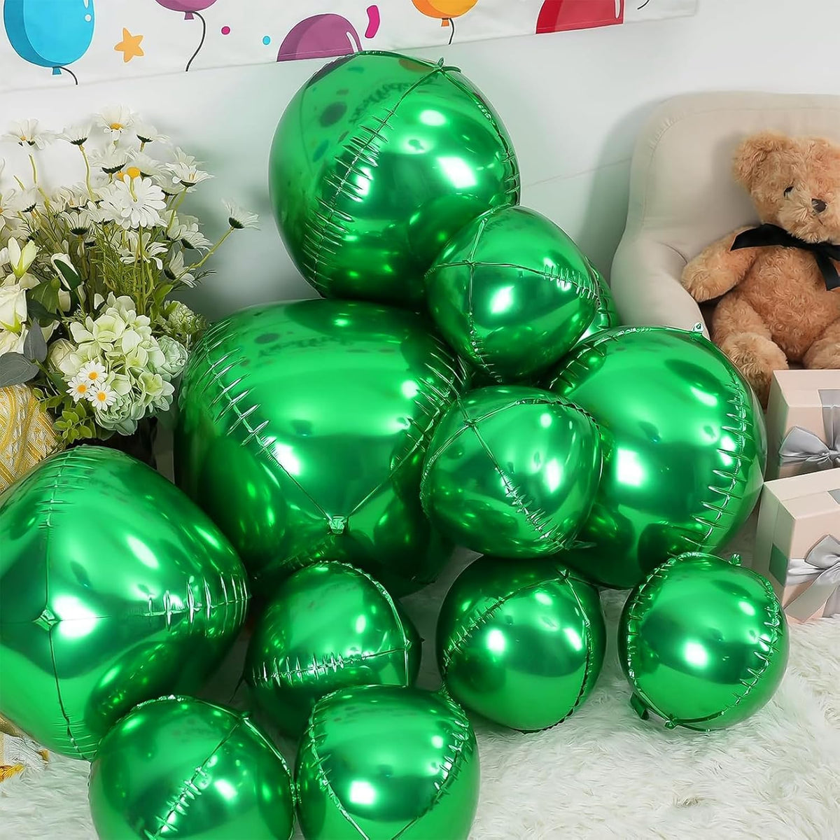 12PCS Iridescent Round Foil Balloons 22" 15" 10" Large Holographic - 22/15/10inch Green - image 4