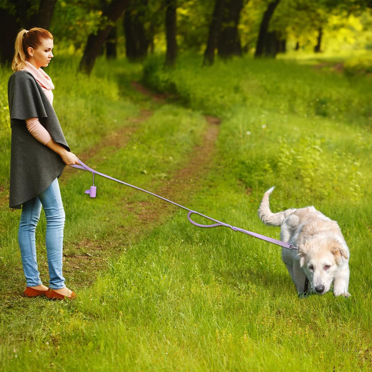 Wisedog Two Handles Dog Leash, Lilac - Lilac Purple / L - image 3